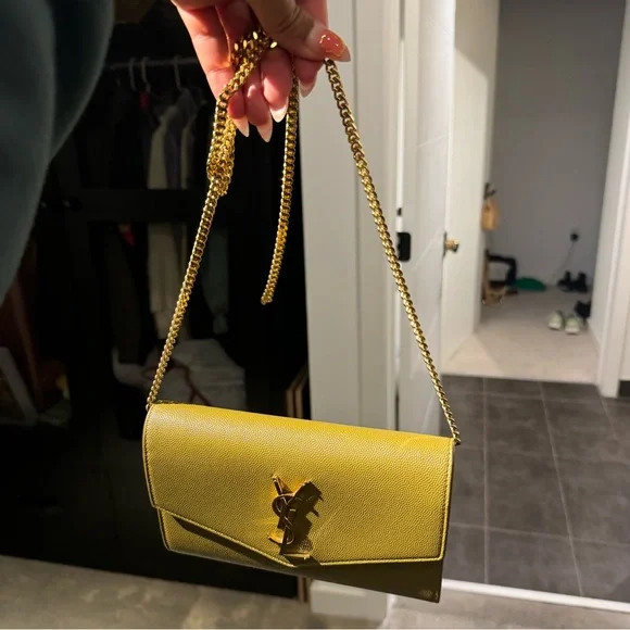 Relist - YSL CHARTREUSE UPTOWN CHAIN WALLET IN GRAIN DE POUDRE EMBOSSED LEATHER - Picture 11 of 11